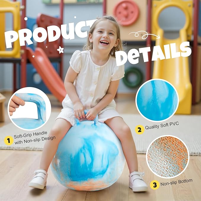 Upper Rider 6 Pcs Hopper Ball for Kids 3-8, 18 Inch Bouncy Ball with Handle, Inflatable Hippity Hop Bounce Jumping Hopping Toys Indoor Outdoor for Toddlers Boys Girls Gifts, Pink Blue Grey Purple