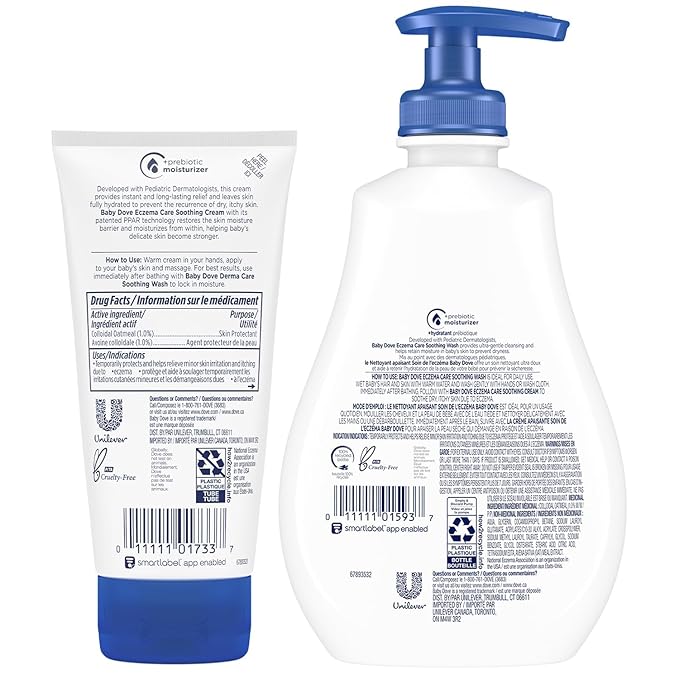 Dove Baby Skin Care Bundle – Colloidal Oatmeal Derma Care Soothing Wash & Eczema Care Soothing Cream, Fragrance Free (2 Piece Set)