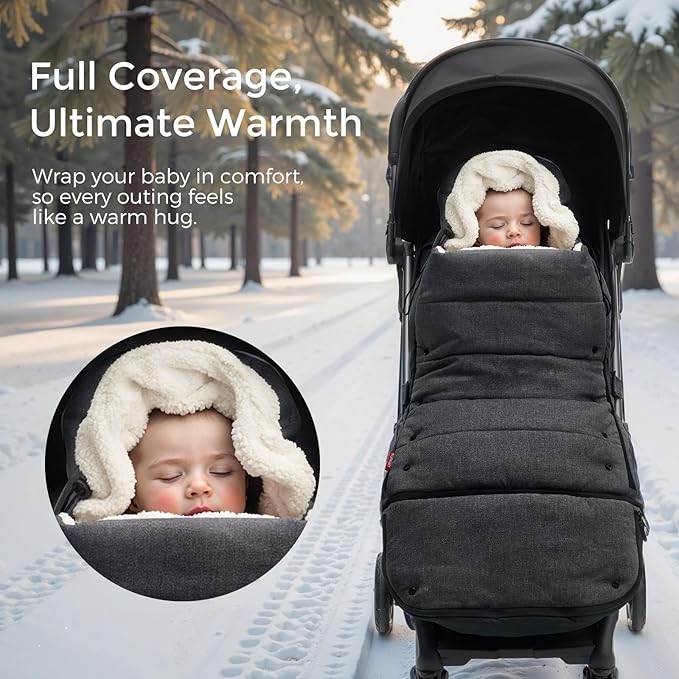 Momcozy Stroller Footmuff Universal | Easily Attaches to Most Strollers | Ultra-Plush,Weather-Proof Stroller Sleeping Bag | Deluxe Warm Stroller Bunting Bag | Extendable Cover Winter | Adjust-Buckle