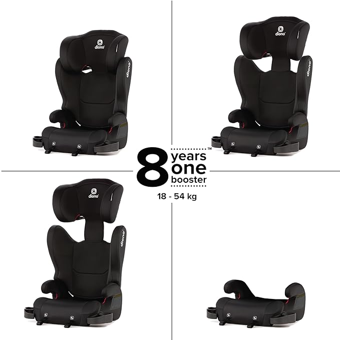 Diono Cambria 2 XL, Dual Latch Connectors, 2-in-1 Belt Positioning Booster Seat, High-Back to Backless Booster, Space and Room to Grow, 7 Headrest Positions, 8 Years 1 Booster Seat, Black
