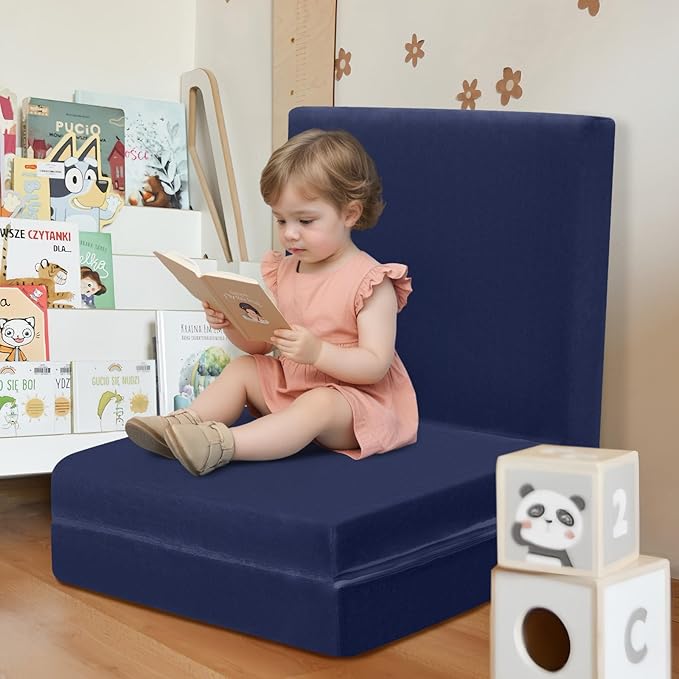 MeMoreCool Foldable Floor Mattress Kids Trifold Mat, Kids Folding Mattress Portable Futon, 75x25 Inch Navy Blue
