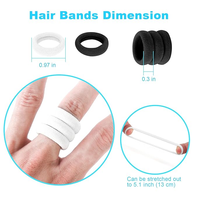 Small Girls Hair Ties, Baby Toddler Hair Bands, Cotton Kids Hair Ponytail Holders No Damage and Mini Baby Elastic Holders No Crease, Black and White, by NSpring