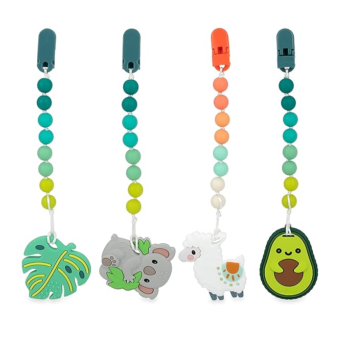 Nuby All Silicone Teether with Bonus Silicone Pacifinder with Clip - 3+ Months, 1pk, Assorted Neutral Designs