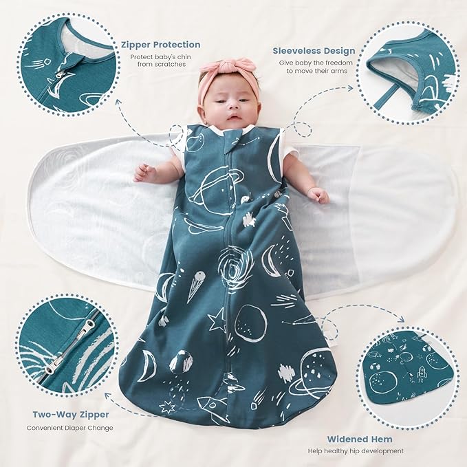 ZIGJOY Sleep Sack Swaddle 1.0 TOG Baby Wearable Blanket 100% Cotton Baby Swaddle Blanket for Newborns 6-12 Months for Boy Girl, Space