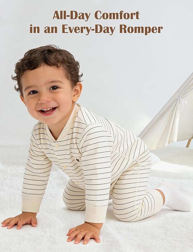 Newborn Baby Boys 2 Pack Cotton Romper Outfits Infant Long Sleeve One-Piece Toddler Button Jumpsuits