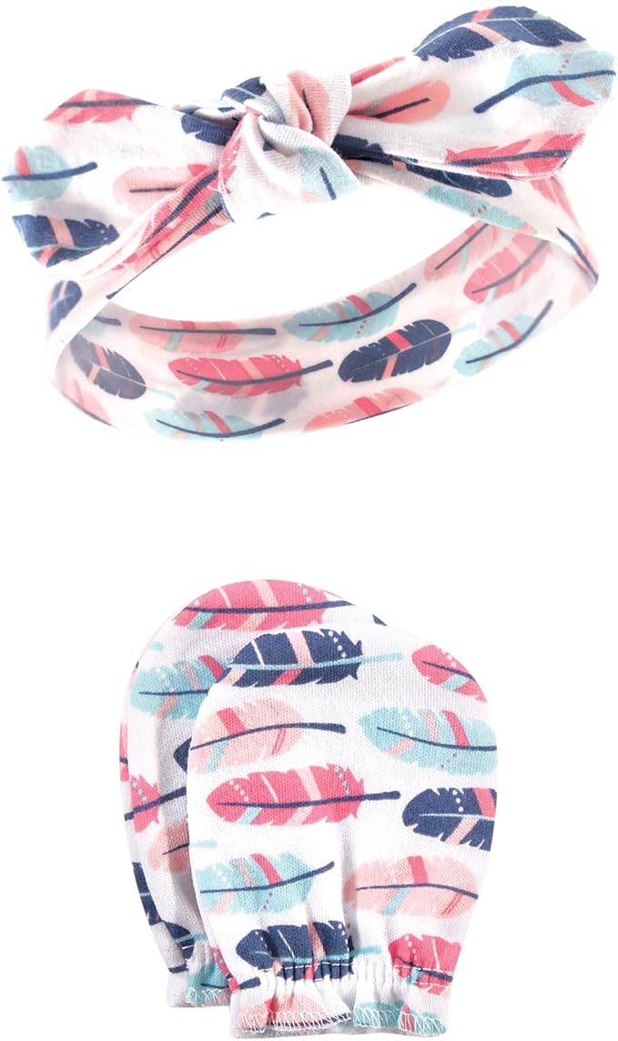 Hudson Baby baby-girls Cotton Headband and Scratch Mitten Set