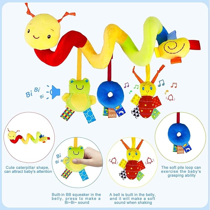 Car Seat & Stroller Toy_Infant Toys Baby Sensory Interaction Cartoon Toys with Ringing Bells_Hanging or Wrapping Around The Infant Bed or Strollea