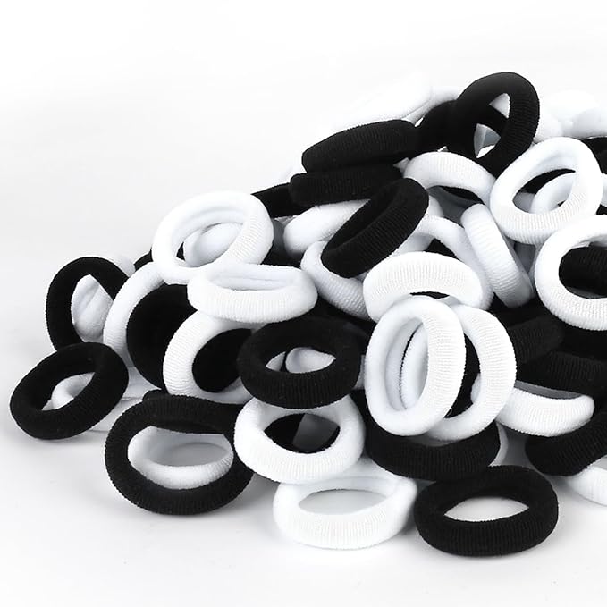 Small Girls Hair Ties, Baby Toddler Hair Bands, Cotton Kids Hair Ponytail Holders No Damage and Mini Baby Elastic Holders No Crease, Black and White, by NSpring
