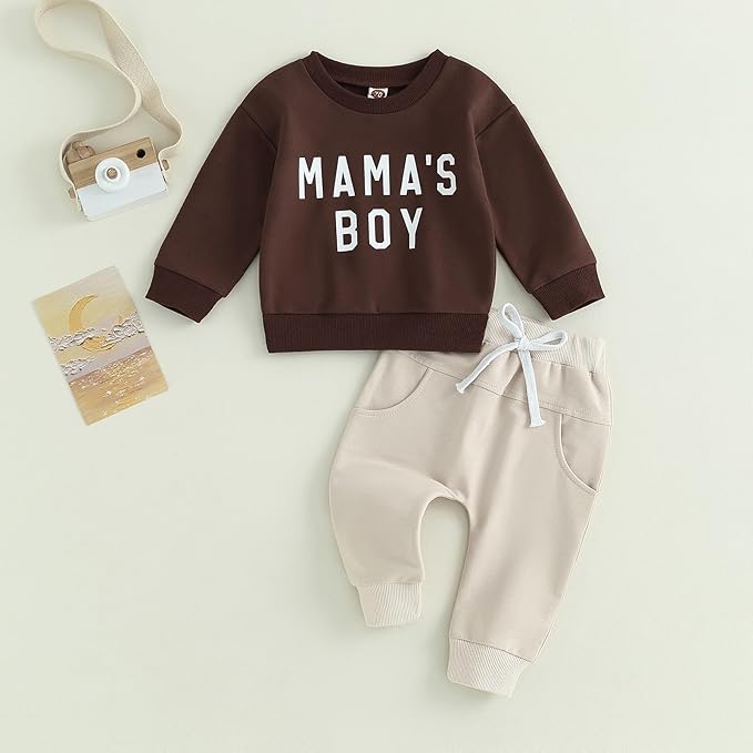 ZAXARRA Toddler Newborn baby boys Fall Outfits Long Sleeve Letter Print Sweatshirt Tops Pocket Pants Casual Clothing Sets