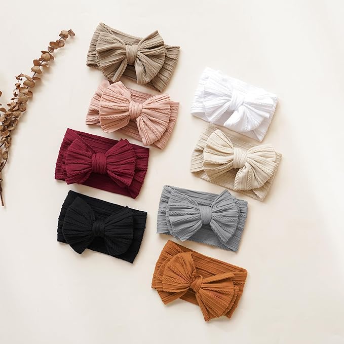 Prohouse 8 Pack Baby Headbands Soft Nylon Hairbands Hair Bows for Newborns Infants Toddlers and Baby Girls Elastic Hairbands for Daily Wear, Photoshoots