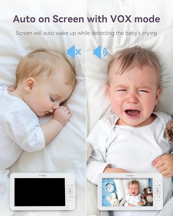 7" HD Split-Screen Baby Monitor with 2 1080P Cameras, 48 Hrs 6000mAh Battery Runs 2 Days in VOX Mode, No WiFi Monitor with a Flexible Bracket, 2 Way Audio, Remote PTZ, Auto Night Vision