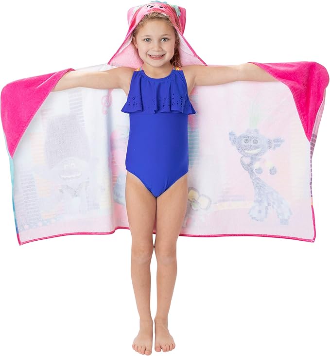 Trolls World Tour Bath/Pool/Beach Soft Cotton Terry Hooded Towel Wrap, 24" x 50", By Franco Kids