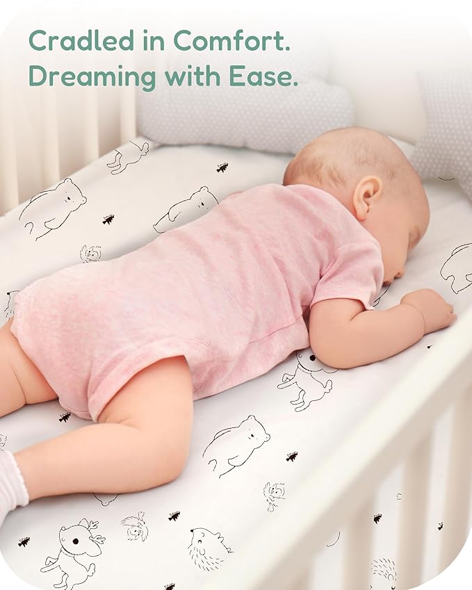 Crib Sheets 2 Pack, Fitted Crib Sheet for Standard Crib Mattress 28x52x9, Ultra Soft Jersey Knit, Breathable Stretchy Deep Pocket, Snug Fit Stays Put, Baby Crib Mattress Sheet