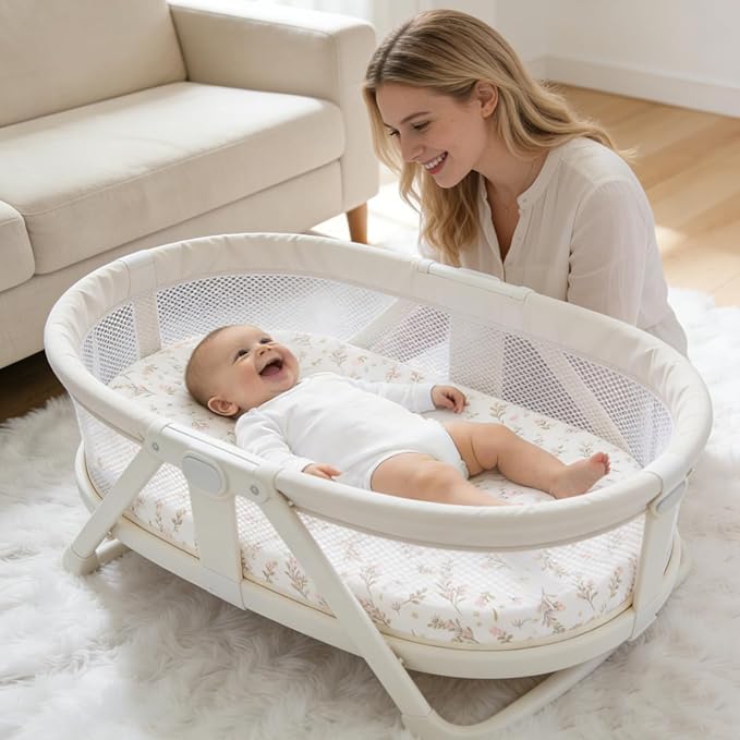 100% Organic Cotton Muslin Baby Bassinet Sheets 2 Pack 33”x17” for Baby Girl Boy, Soft Fitted Mattress Pad Cover Compatible with Halo BassiNest Swivel Sleeper, Graco, Baby Delight, Chicco, Angelbliss