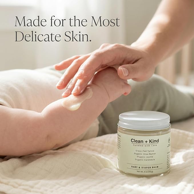 Organic Diaper Balm – 4 oz Baby Diaper Rash Cream – Soothes & Protects Sensitive Skin with Grass-Fed Tallow, Shea Butter, Jojoba & Calendula – Petroleum-Free, Organic Baby Balm