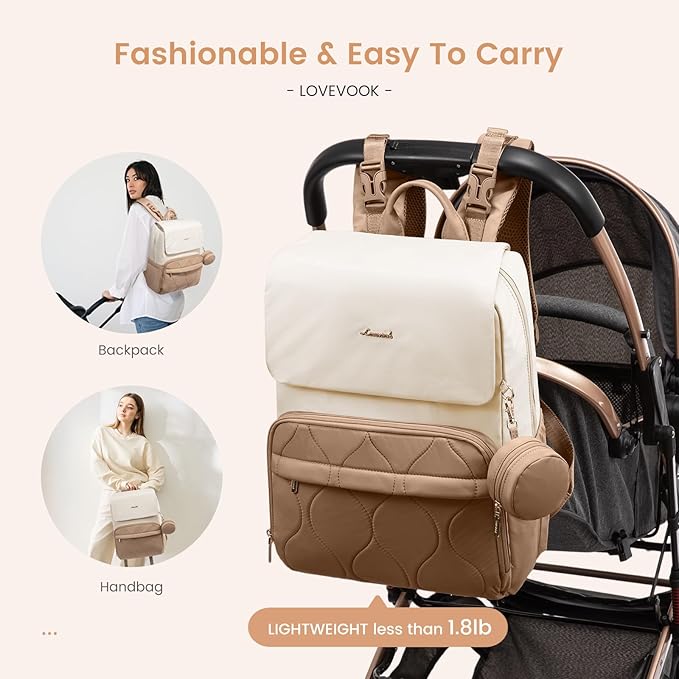 LOVEVOOK Diaper Bag Backpack, Baby Travel Bags for Boys & Girl, Toddler Waterproof Diaper Bag w/Changing Pad (Beige khaki, 17.3''-Large)