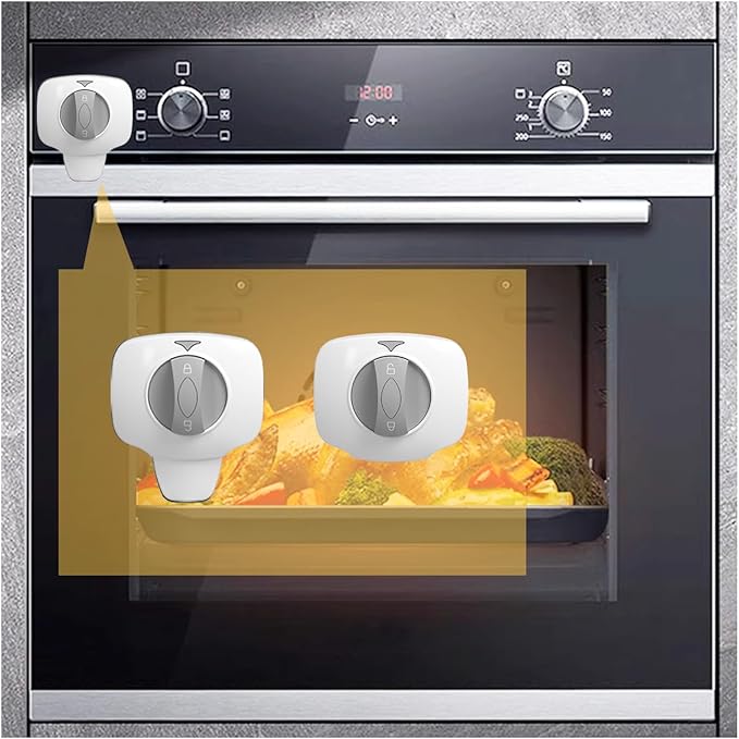 Oven Lock Child Safety Baby Proof Oven Door Lock for Toddlers Heat-resistant Adhesive no Tools Need or Drill (White-2Pcs)