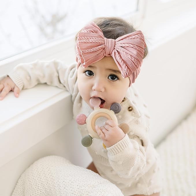 Prohouse 8 Pack Baby Headbands Soft Nylon Hairbands Hair Bows for Newborns Infants Toddlers and Baby Girls Elastic Hairbands for Daily Wear, Photoshoots