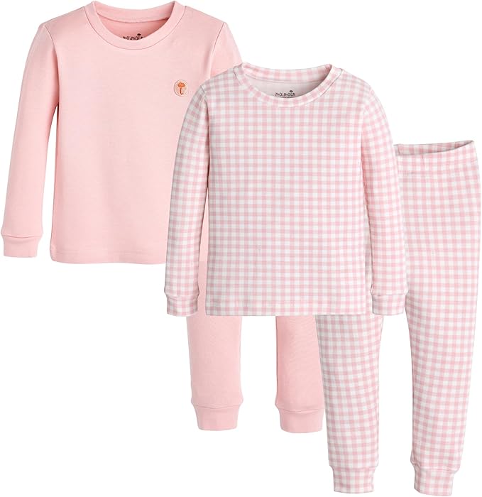 moimoln Baby Toddler Pajama Set Snug-Fit Cotton Modal Sleepwear, Leopard, Check & Solid Mix (6M-8Y, 1/2 Pack)