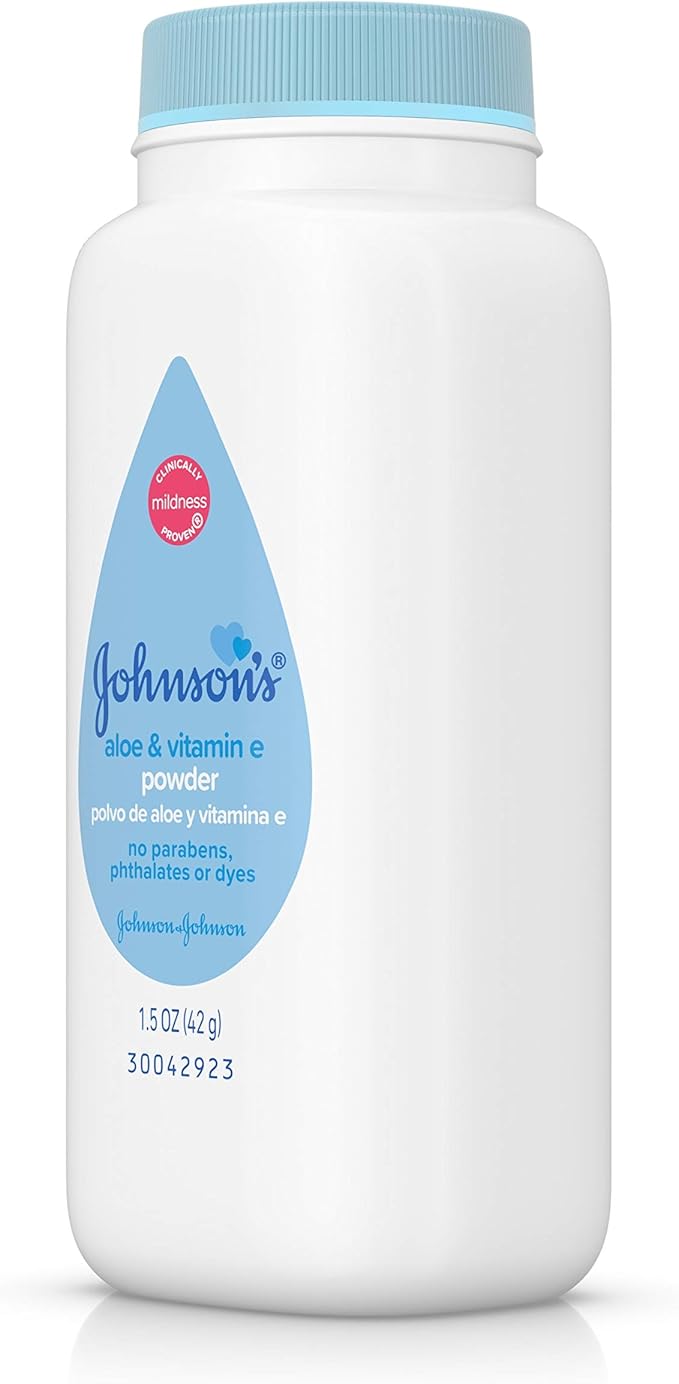 Johnson's Baby Cornstarch Baby Powder, 1.5 oz | Naturally Derived | With Aloe & Vitamin E | For Delicate Skin | Hypoallergenic