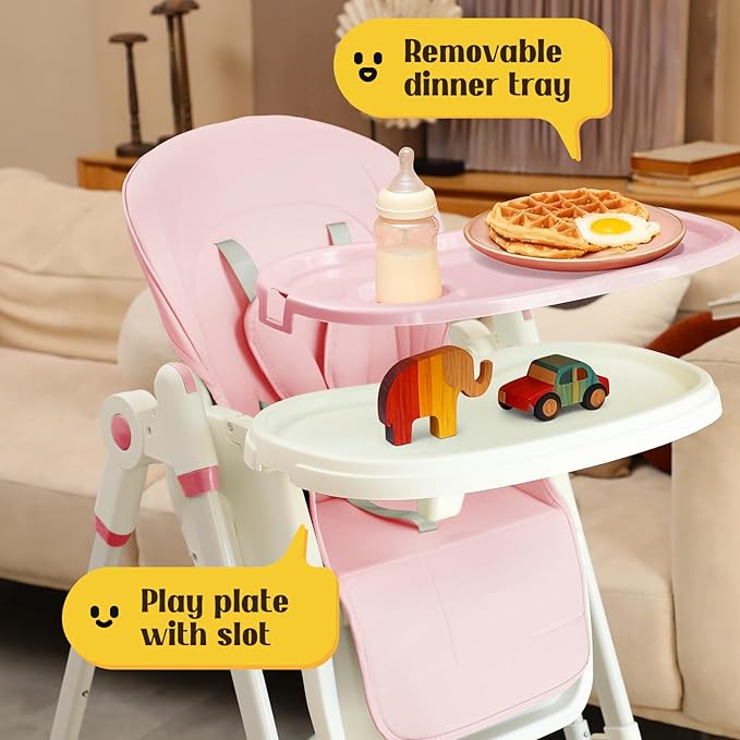 6-in-1 Convertible High Chair with Rocker | Baby High Chair for Newborn to Toddler (0-3 Years) | Adjustable, Foldable & Easy-Clean with Dishwasher Safe Tray & Tool-Free Assembly,Pink
