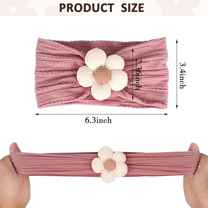 3 Pcs Baby Flower Headbands Baby Girls Nylon Headband Soft Hairbands Hair Accessories for Newborn Infant Toddler Kids (White Black Pink)