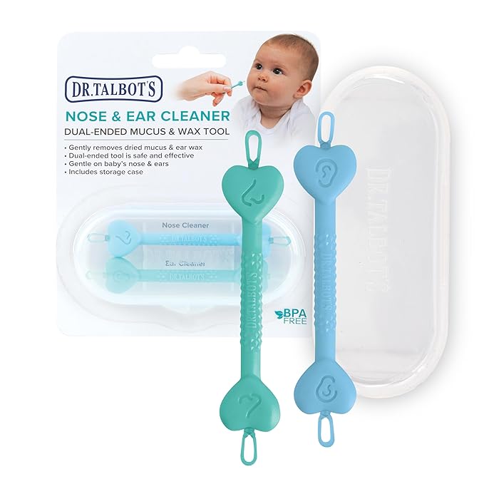 Dr. Talbot’s Baby Safe Nose and Ear Cleaner Set with Hygienic Travel Case, Gentle Dual-Ended Easy Mucus and Wax Remover Tool, 2 Pack, Neutral Colors