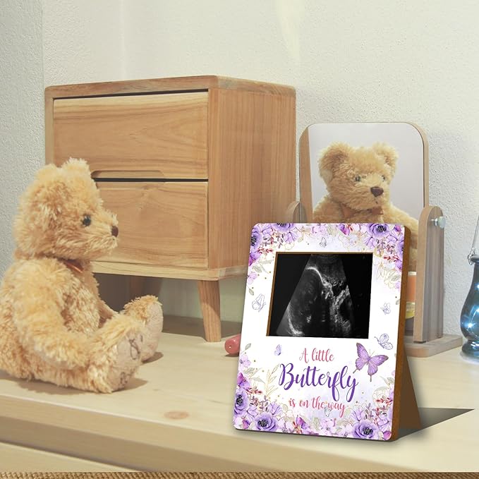 ALodr Butterfly Baby Shower Decorations, Butterfly Baby Shower Sign Picture Frame, Girl Decor for Gender Reveal, Pregnancy Milestone Keepsake, Pregnancy Announcement Sonogram Photo Frames