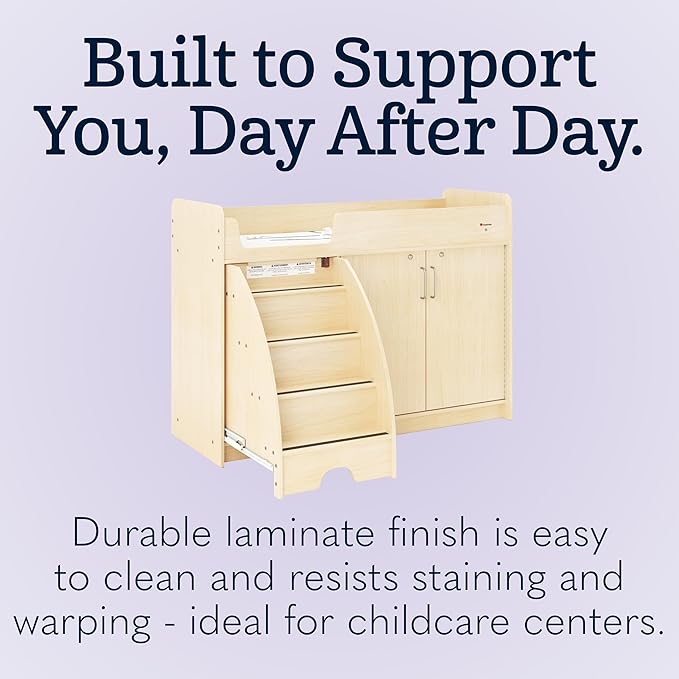 SafeStep Changing Table with Left Stairs - Durable Wood Changing Table with Stairs for Daycares, Preschools & Childcare Classrooms