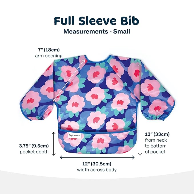 Tiny Twinkle Long Sleeve Bib for Babies & Toddlers | Waterproof Smock Bib for Eating | Machine Washable & Mess-Proof Feeding Essentials | Newborn Shower Gift (Floral Blue, 6–24M)