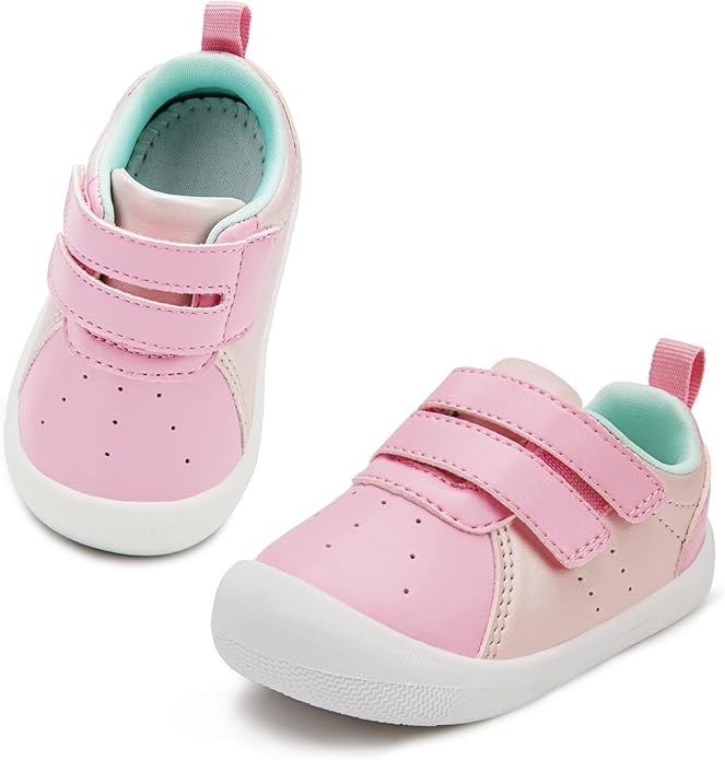Baby Shoes Boys Girls First Walking Shoes Wide Toe Box Barefoot Zero Drop Infant Shoes Lightweight Nonslip Soft First Walkers PU Leather Toddler Sneakers for 6-24 Months