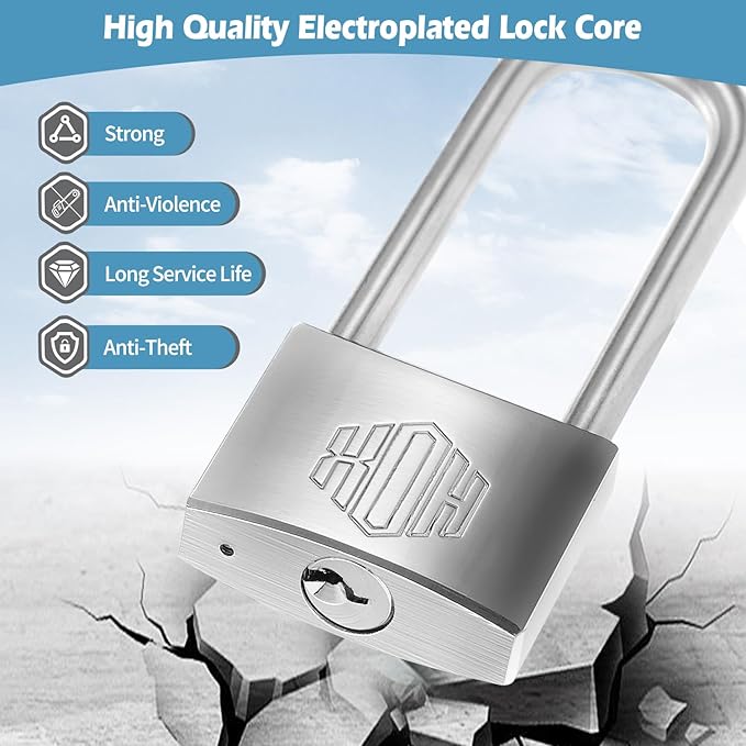 HOX Marine-Grade Rustproof Padlock, Stainless Steel Shackle & Chrome-Plated Brass Body, Weatherproof Outdoor Lock, 2.5-Inch Long Shackle, 6-Pack