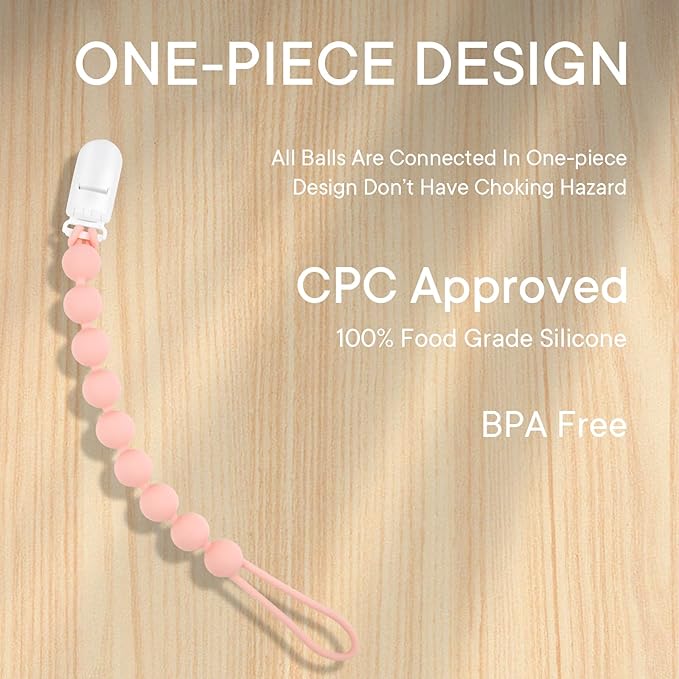 Pacifier Clips Baby Girl, 4 Pack One Piece Flexible Soft Binky Clips Silicone Pacifier Holder Clip for Girls, Baby Girl Newborn Essentials