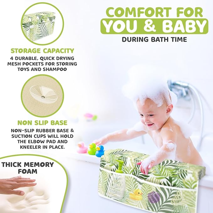 Sleepah Bath Kneeler and Elbow Kneeling Rest Pad Set for Baby Bathing – Waterproof Soft Memory Foam Mat Organizer Babies & Toddler Bathing Time Toys Sponge (Foral)