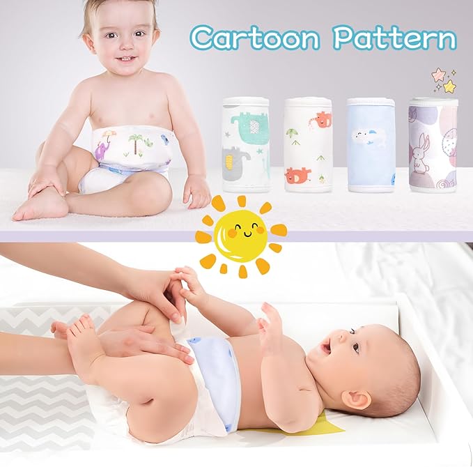 4Pcs Baby Infant Umbilical Cord Belly Bands Cartoon Cotton Soft Baby Belly Belt, Newborn Belly Button Wrap, Baby Tummy Wrap for Protection, Baby Gifts for 0 to 12 Months(Multi-Specification)