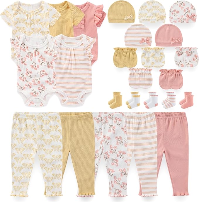 Newborn Baby Layette Essentials Giftset Clothing Set Short-Sleeve Bodysuit And Long Pants
