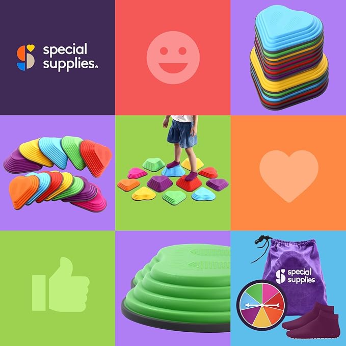 Special Supplies Stepping Stones for Kids Indoor and Outdoor Balance Blocks Promote Coordination, Balance, Strength Child Safe Rubber, Non-Slip Edging (Multi-Color, 12)