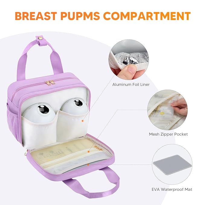 PIIOSER Breastmilk Cooler Bag with Ice Pack, Compatible with Wearable Breast Pumps & Accessories - Portable Breast Pumps Carrying Case for Nursing & Working Moms (Purple-Small)