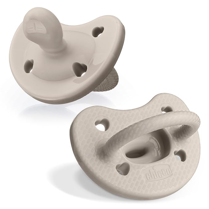 Chicco PhysioForma Luxe Orthodontic Pacifier, 6-16m | 100% Soft Silicone | Supports Breathing & Oral Development | Textured Shield & Handle | Includes Sterilizing Case | BPA Free | Grey, 2pk