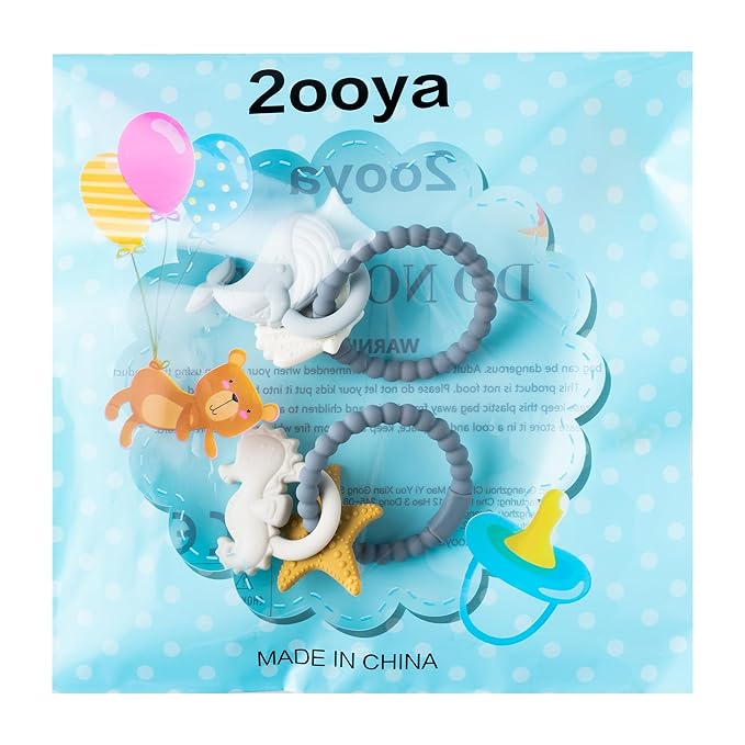 Silicone Teether Toys for Babies - 2ooya 2Pcs Summer Ocean Beach Themed Teething Ring Infant Soft Teethers, Toddler Teething Chew Toys for Newborn Boy and Girl Baby Shower Birthday Gifts