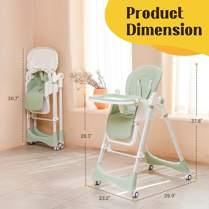 6-in-1 High Chair with Rocker | Convertible Baby High Chair for Newborn to Toddler | Easy-Clean, Foldable & Adjustable with Removable Tray, Sparrow Lake Green