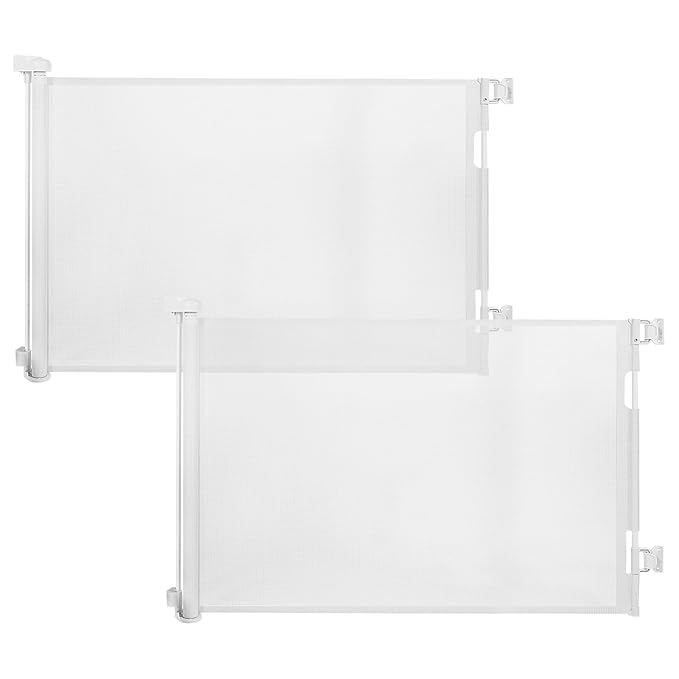 2-Pack Retractable Baby Gate for Stairs-33”Height, Expands up to 55”Width-Safety Gate for Infants, Toddlers, Dogs & Pets-Easy Install, Secure Closure, White Mesh Design for Indoor & Outdoor Use