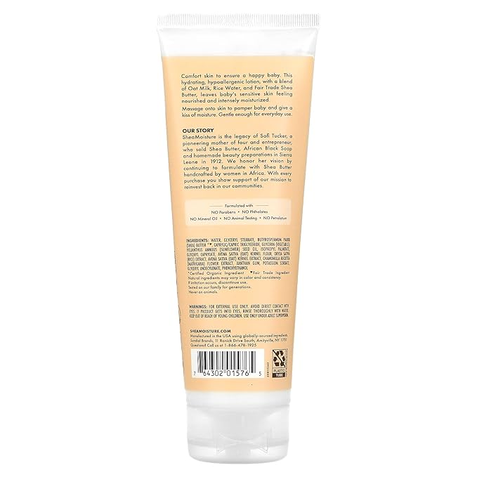Shea Moisture Extra Comforting Baby Lotion Oat Milk & Rice Water 8 oz Liquid