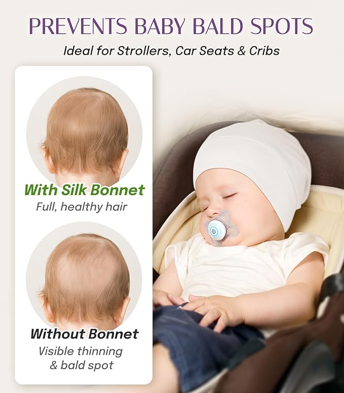 OLESILK Silk Baby Bonnet for 0-6 Months - 100% Mulberry Silk Toddler Hair Bonnet, Adjustable Night Cap for Sleeping