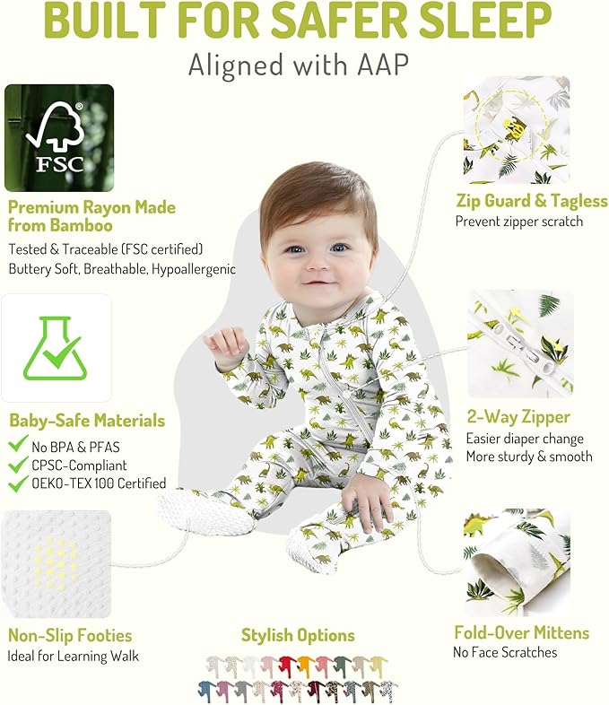 HAPIU Rayon from Bamboo Baby Footed Pajamas, 2 Way Premium Zipper, Footie for Baby Boy Girls, Newborn-24 Months