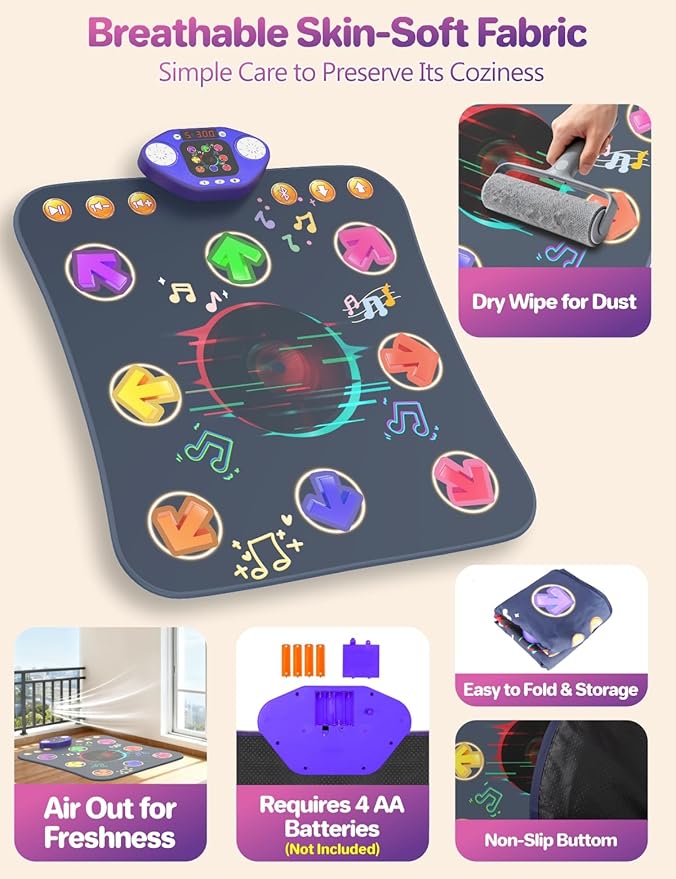 Dance Mat Toys for 3-12 Year Old Kids,Bluetooth Dance Pad with Light-Up 8 Keys,Interactive Dance Game with 4 Modes,Non-Slip & Built-in Music,Christmas Birthday Gift for Girls,Boys,Blue
