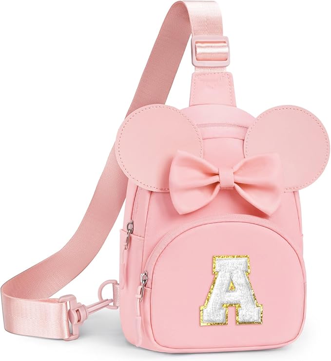YOOLIFE Valentines Day Gifts for Kids Girls - Birthday Gifts for 2 3 4 5 6 7 8 Year Old Girls Kid Purse, Initial Sling Bag Crossbody Bag for Little Girl Purse, Small Fanny Pack for Girl Kid, Pink (A)