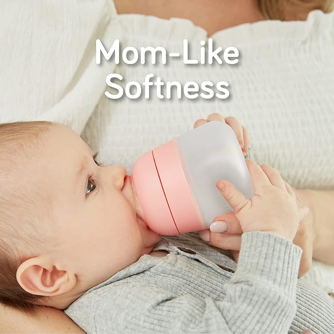 Nanobebe Flexy Silicone Baby Bottle, Anti-Colic, Natural Feel, Non-Collapsing Nipple, Non-Tip Stable Base, Easy to Clean 4-Pack, Grey/Teal, 5 oz