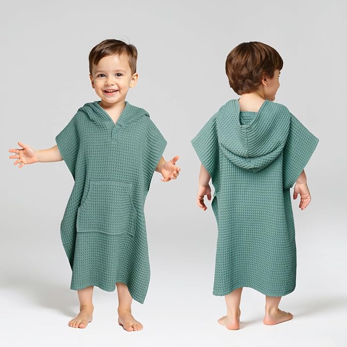 Hooded Kids Beach Towel - Soft Poncho Towel for Babies and Toddler - Lightweight Waffle Cotton Towel Cover Up for Beach and Pool and Bath