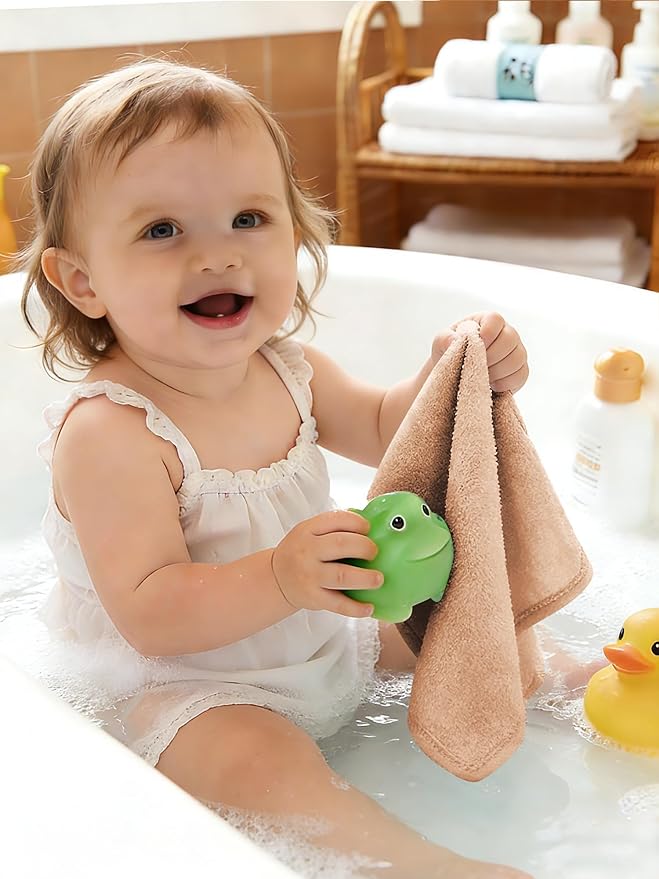HIPHOP PANDA Baby Washcloths, Rayon Made from Bamboo - 2 Layer Ultra Soft Absorbent Newborn Bath Face Towel - Reusable Baby Wipes for Delicate Skin - Boho Earth Tones, 6 Pack